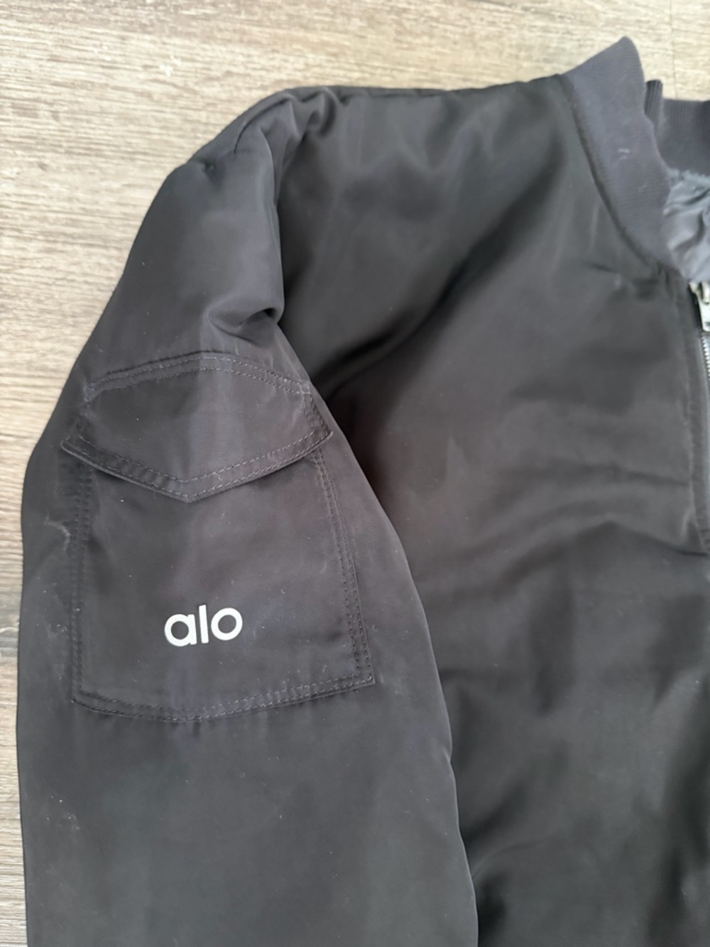 ALO Yoga Black Bomber Jacket with Zip Chest Pocket - Picture 2 of 6